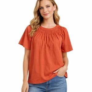 Cremieux Women's Orange Pintuck Blouse XS Short Sleeve
